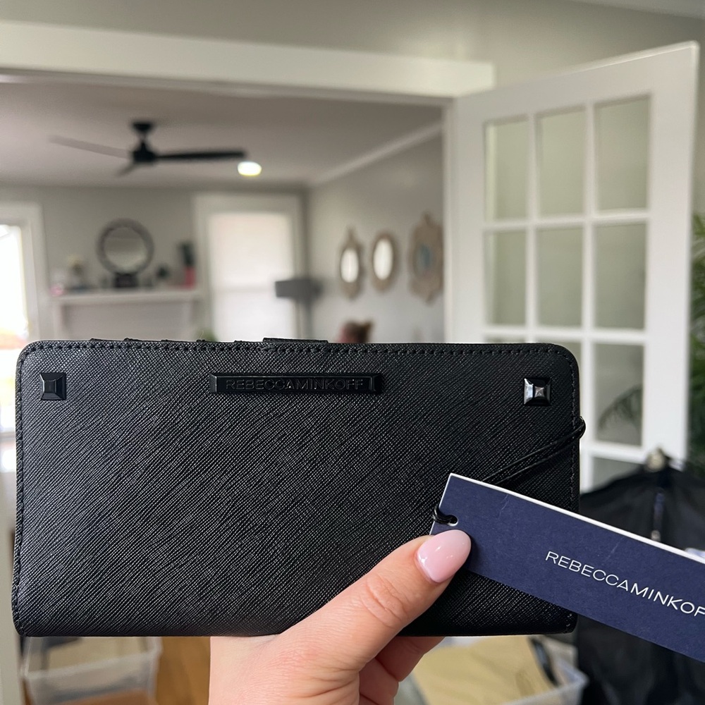 Rebecca Minkoff Sophie Snap Black Studded Bi- Fold Wallet - Picture 5 of 7
